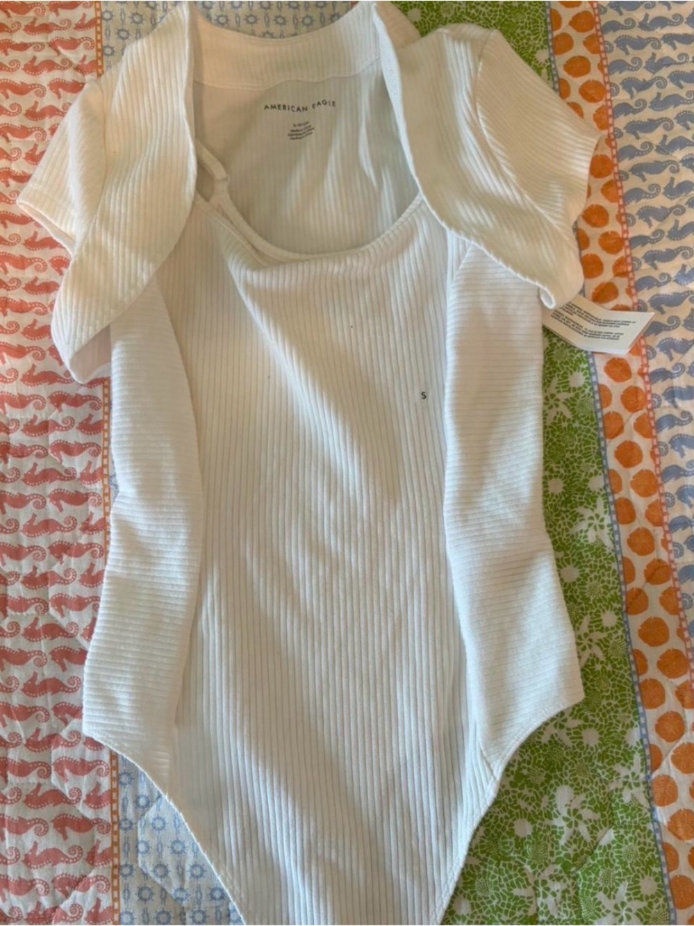 American Eagle Outfitters White Ribbed Scoop-Front Bodysuit